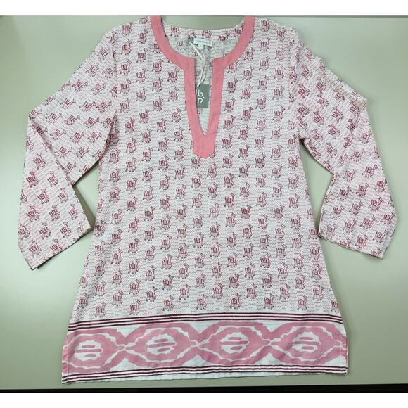 Anthropologie Pomegranate Boho Cotton Tunic S Pink White Resort Llama Print NWT - Picture 5 of 13